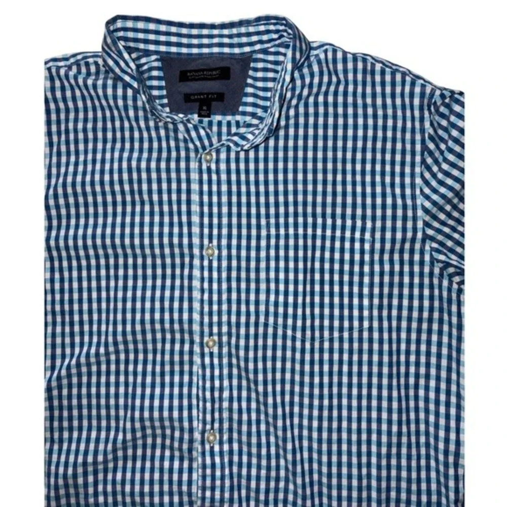 Banana Republic Grant Fit Mens XL‎ Blue Gingham Check Button Down Cotton Shirt